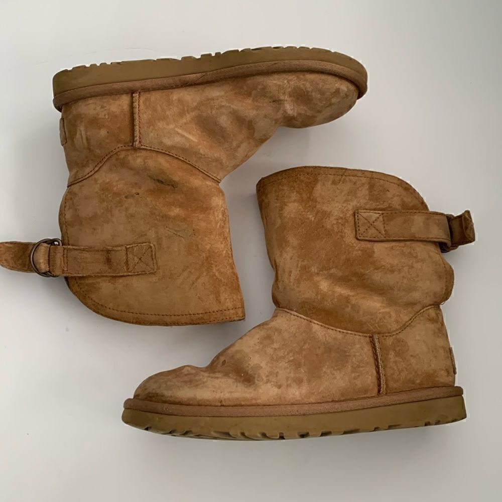 UGG Remora chestnut suede leather ankle boots shearling wool lined size 6